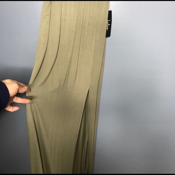 NWT Lulus Watch the Sunset Washed Olive Maxi Dress with spaghetti straps & slit - Picture 11 of 14